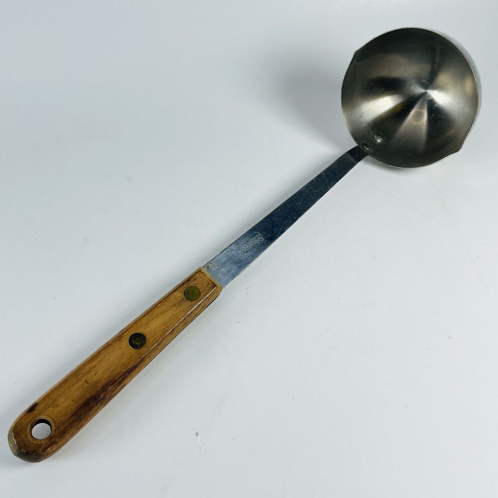 Vintage Robinson Stainless Steel Ladle Wood Handle USA Kitchen Utensil Spoon Pou